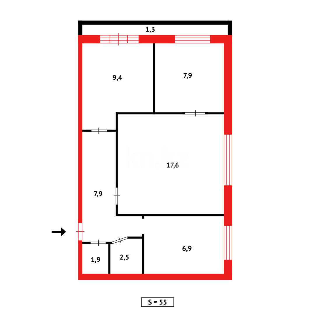 Продажа 3-комнатной квартиры, 54 м², ул. 6-й мик-н - Продажа квартир в Темиртау фото 9 из 9