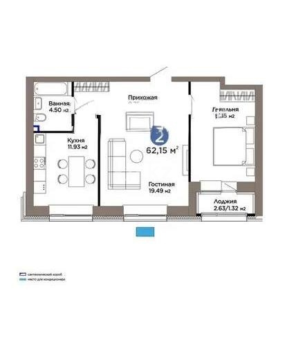 Продажа 2-комнатной квартиры, 62.15 м² - Продажа двухкомнатных квартир от собственников в Астане - страница 2 фото 4 из 4