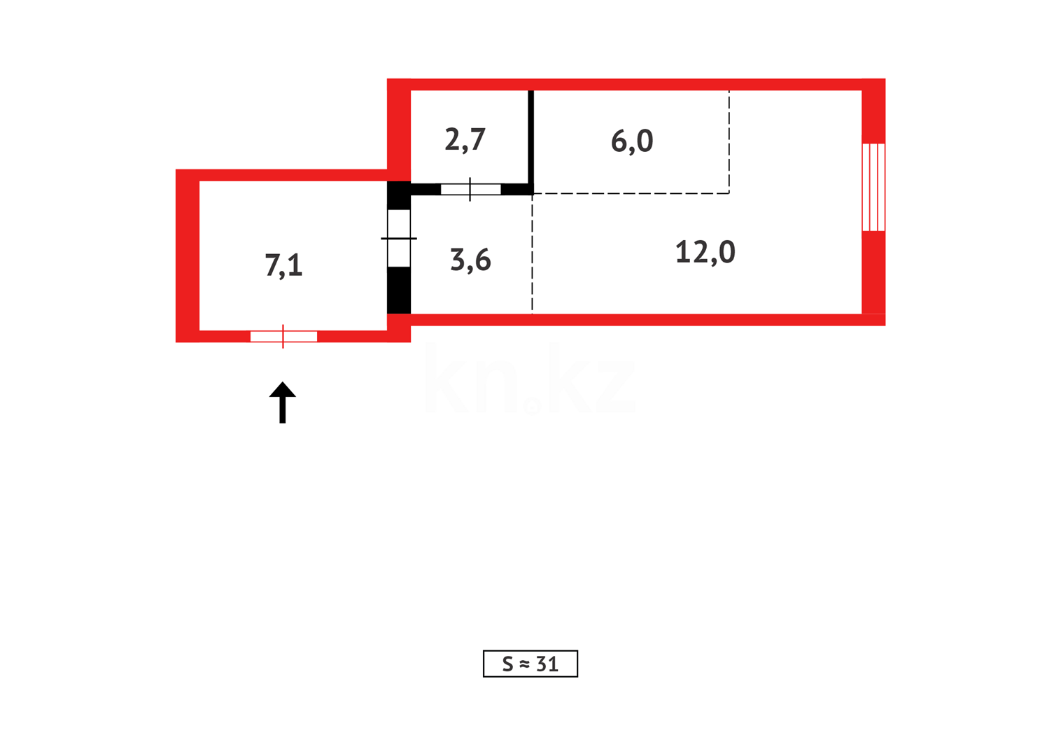 Продажа 1-комнатной квартиры, 34.1 м² - Продажа квартир в Астане - страница 424 фото 7 из 7