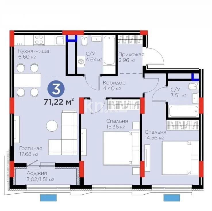 Продажа 3-комнатной квартиры, 71.22 м² в Астане - фото 3