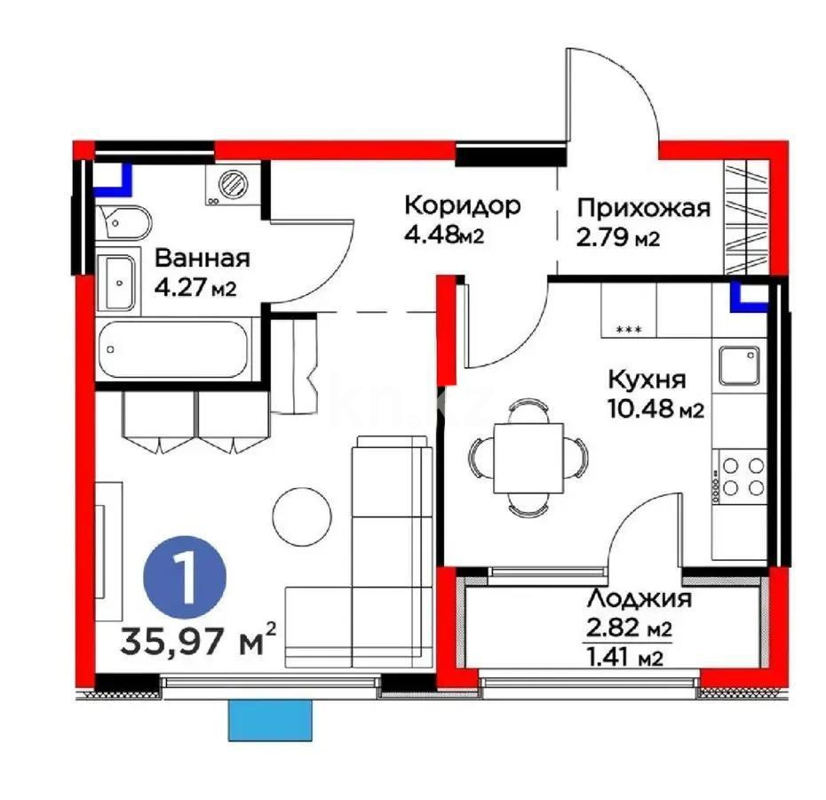 Продажа 1-комнатной квартиры, 36 м² - Продажа  однокомнатных квартир в новостройках Алматы с фото - страница 25 фото 1 из 1