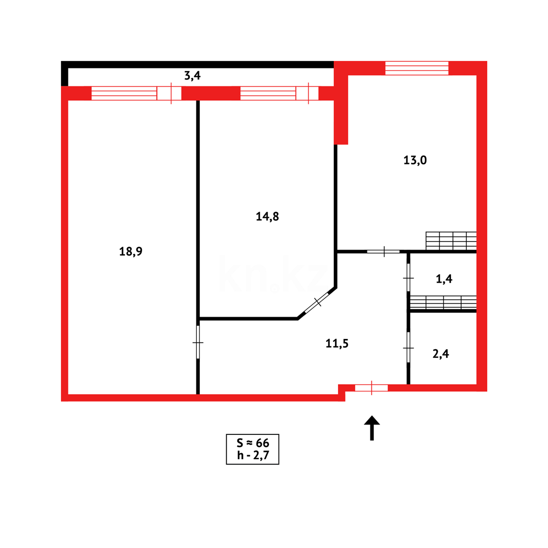 Продажа 2-комнатной квартиры, 66 м² в Караганде - фото 13