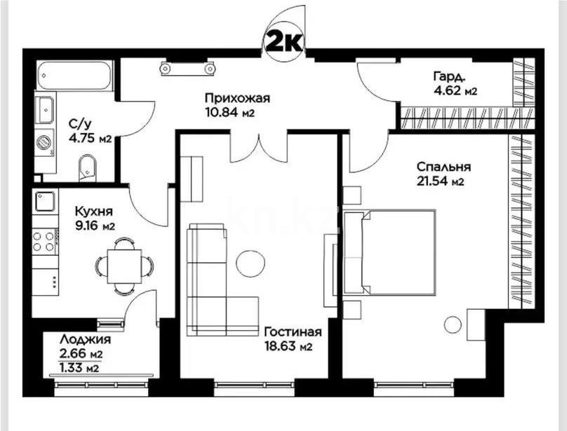 Продажа 2-комнатной квартиры, 70.7 м², ул. Е-36, дом  2 - Продажа квартир в Казахстане фото 1 из 1