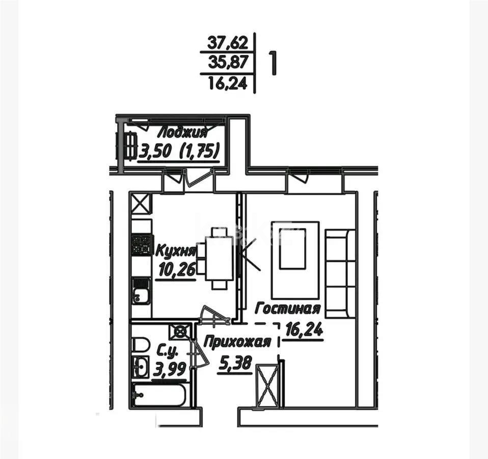 Продажа 1-комнатной квартиры, 37.68 м², ул. Нажимеденова, дом  38 стр - Продажа квартир в Астане фото 1 из 1