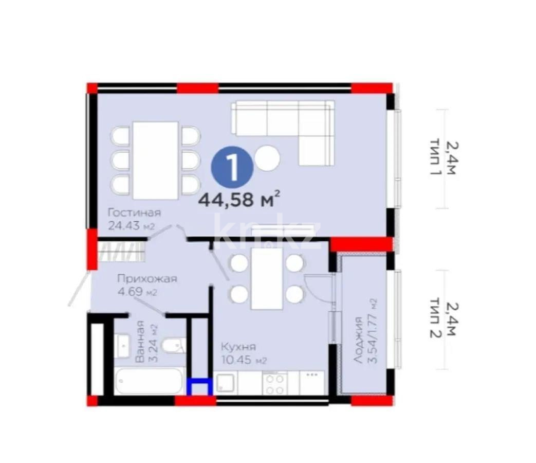 Продажа 2-комнатной квартиры, 45 м², ул. Бухар жырау, дом  20 - Продажа  двухкомнатных квартир в новостройках Астаны без посредников фото 1 из 1