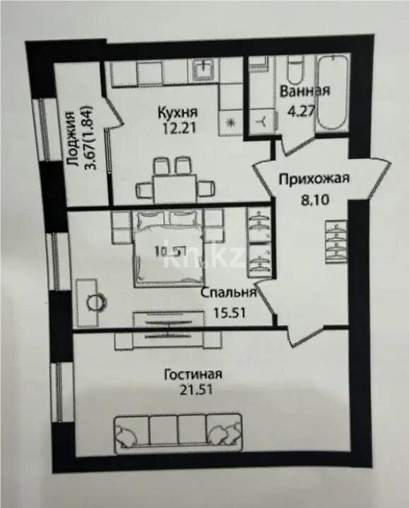 Продажа 2-комнатной квартиры, 63 м² в Астане