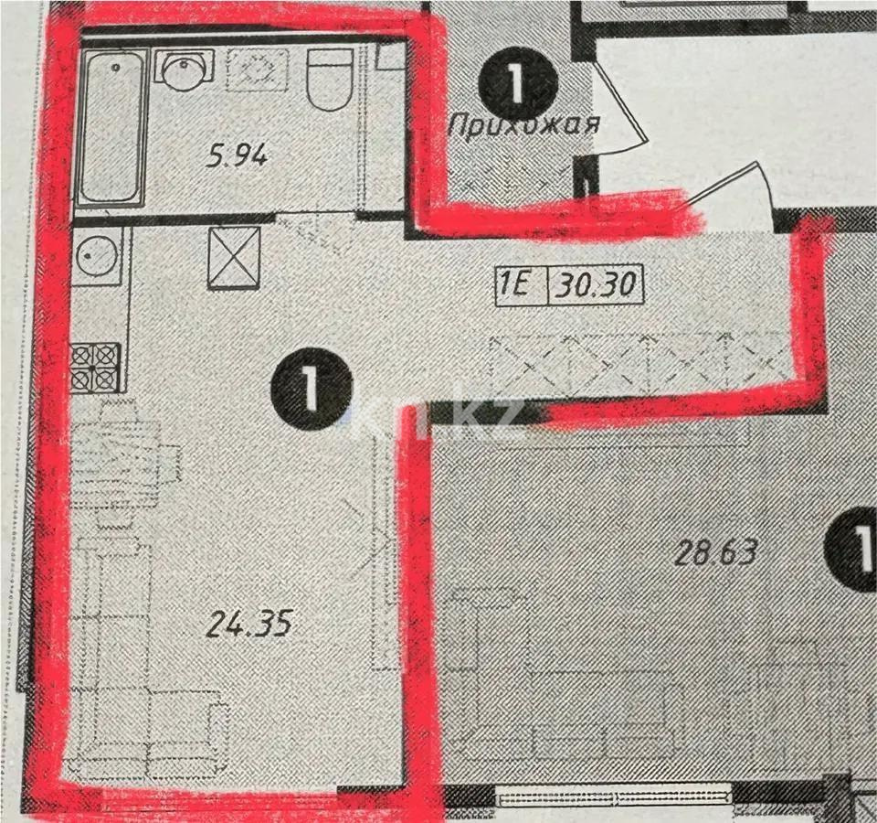Продажа 1-комнатной квартиры, 30.3 м², ул. Байтурсынова, дом  16 стр - Продажа  однокомнатных квартир в новостройках Астаны с фото фото 1 из 1