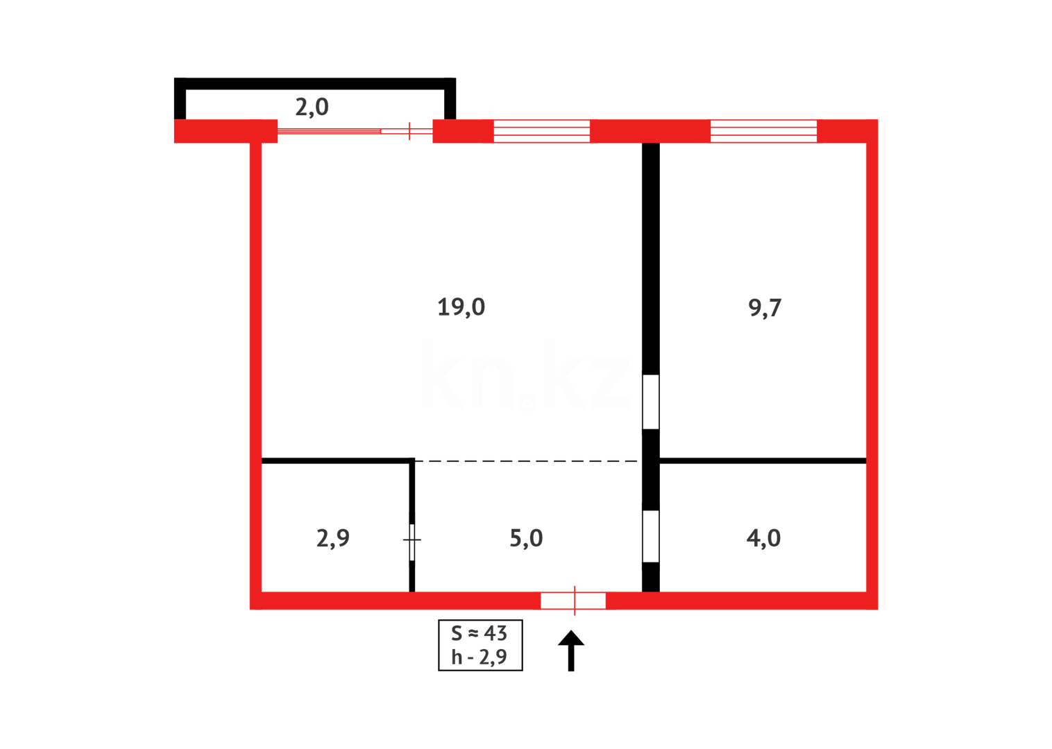 Продажа 2-комнатной квартиры, 43 м², ул. Анжерская - Продажа  двухкомнатных квартир в Караганде с фото фото 9 из 9