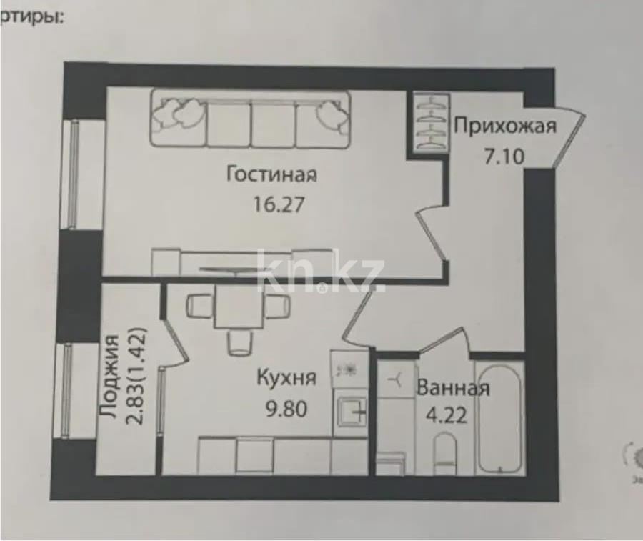 Продажа 1-комнатной квартиры, 39 м² в Астане