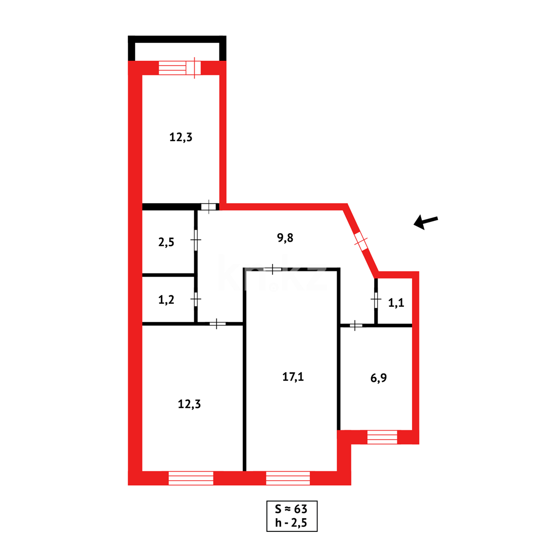 Продажа 3-комнатной квартиры, 65 м², мкр-н 18 - Продажа квартир в Караганде фото 13 из 13