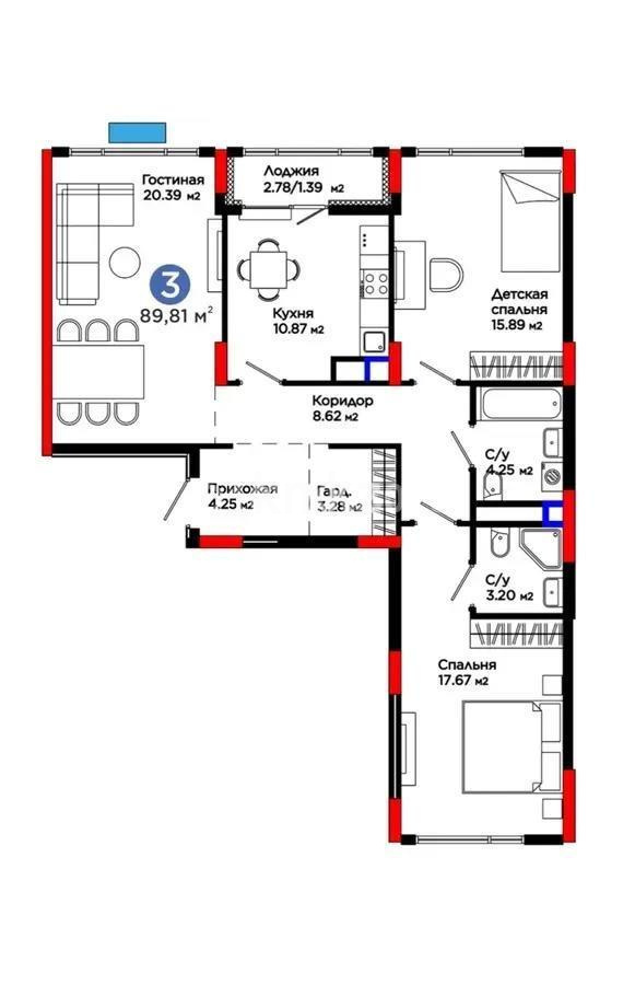 Продажа 3-комнатной квартиры, 89.81 м², пр. Туран, дом  57д - Продажа квартир в Астане фото 1 из 1