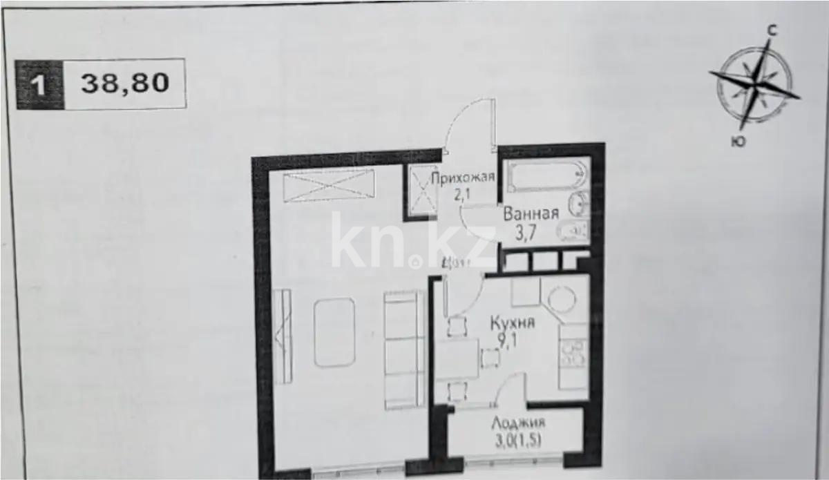 Продажа 1-комнатной квартиры, 38.8 м², пр. Рыскулова, дом  2б/2 - Продажа  однокомнатных квартир в Алматы фото 2 из 2