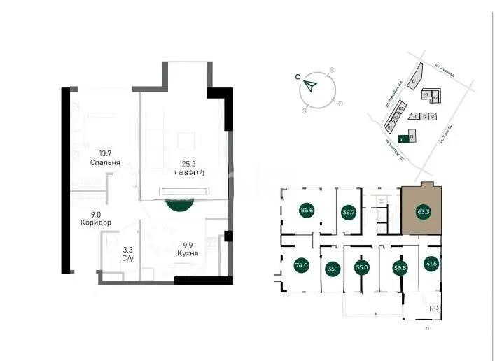 Продажа 2-комнатной квартиры, 63.3 м² в Алматы