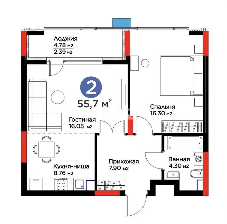 Продажа 2-комнатной квартиры, 57 м² в Астане