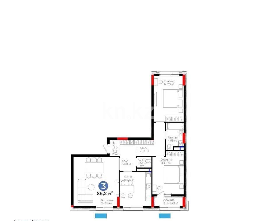 Продажа 3-комнатной квартиры, 86.2 м² - Продажа недвижимости в Астане - страница 11 фото 1 из 1