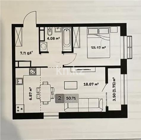 Продажа 2-комнатной квартиры, 50.1 м², ул. Туркестан, дом  115 - Продажа  двухкомнатных квартир в Алматы без посредников с фото фото 1 из 1