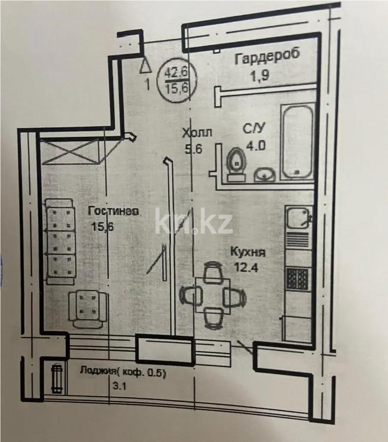 Продажа 1-комнатной квартиры, 42.6 м², пр. Тауелсыздык, дом  34/8 стр - Продажа квартир в Астане фото 1 из 1