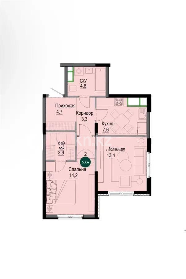 Продажа 2-комнатной квартиры, 53.4 м², ул. Утепова, дом  31 - Продажа  двухкомнатных квартир в новостройках Алматы без посредников с фото фото 1 из 1