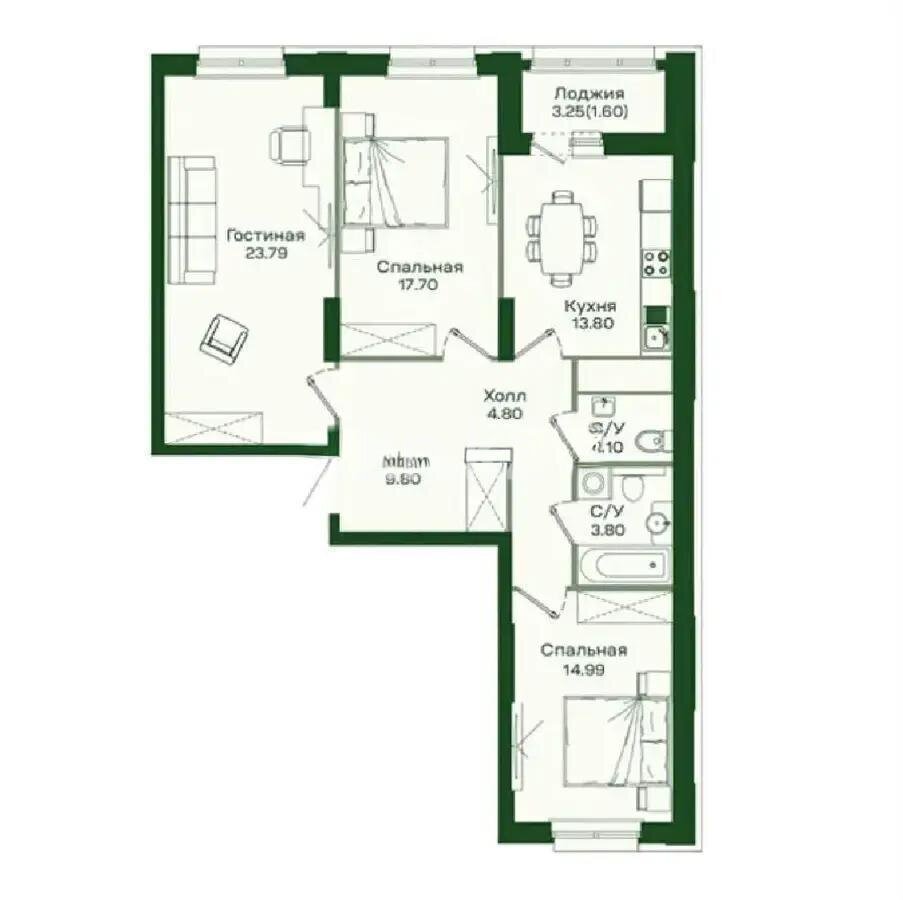 Продажа 3-комнатной квартиры, 91.5 м² в Астане