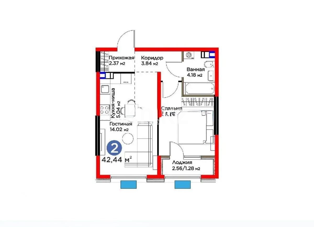 Продажа 2-комнатной квартиры, 42.44 м², ул. Момышулы, дом  11/14а в Алматы
