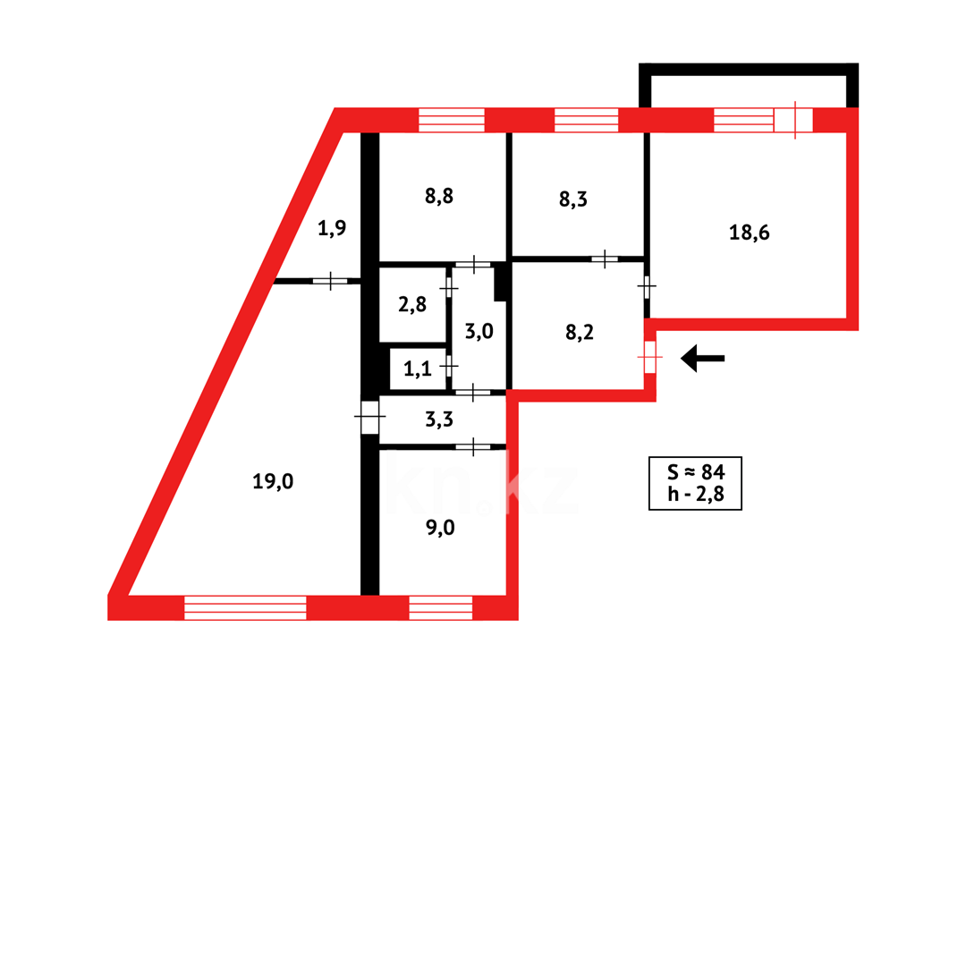 Продажа 4-комнатной квартиры, 81 м², мкр-н Степной-3 - Продажа квартир в Караганде фото 12 из 12
