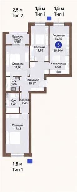 Продажа 3-комнатной квартиры, 88 м² в Астане - фото 3