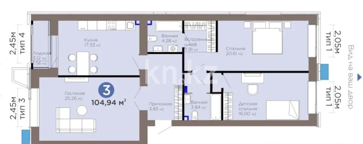 Продажа 3-комнатной квартиры, 104.94 м² в Астане