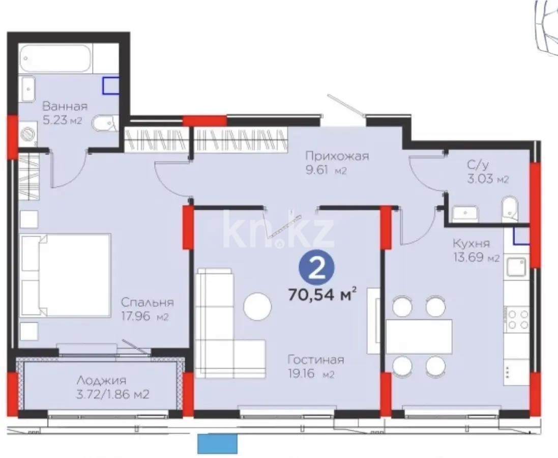 Продажа 2-комнатной квартиры, 70.54 м² в Астане