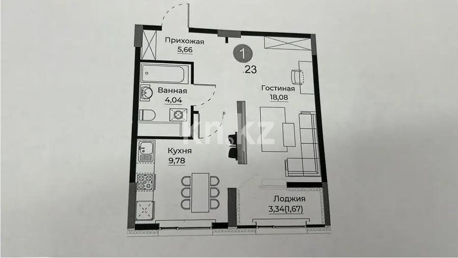 Продажа 2-комнатной квартиры, 39.23 м², ул. Е-429, дом  26 в Астане