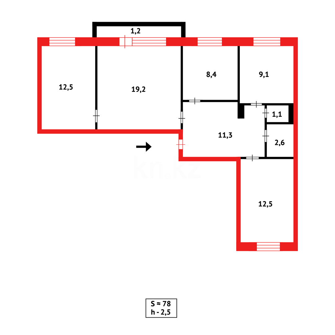 Продажа 4-комнатной квартиры, 78 м², ул. Белинского - Продажа  четырехкомнатных квартир в Караганде фото 15 из 15