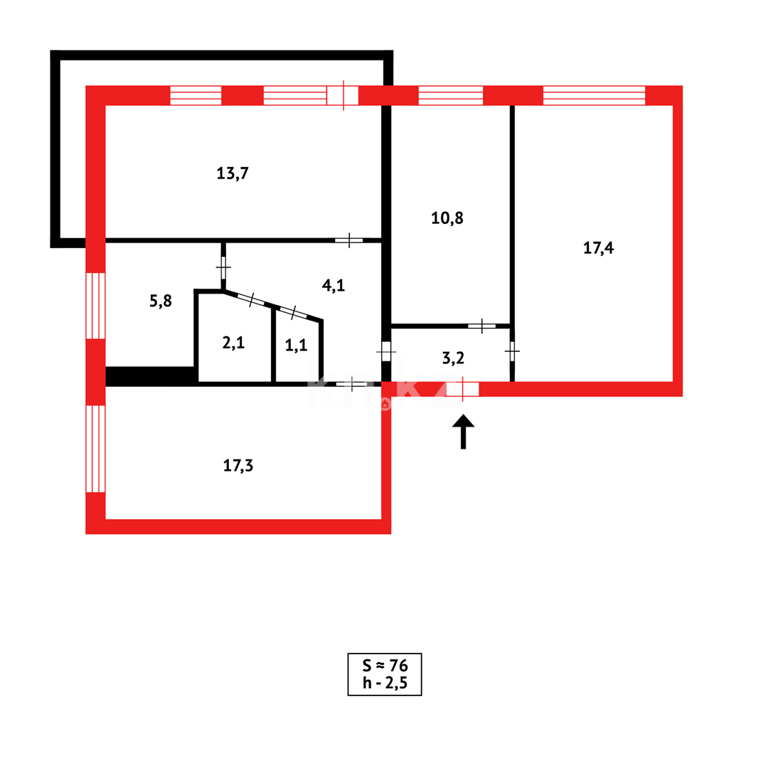 Продажа 4-комнатной квартиры, 76 м², ул. Дюсембекова - Продажа  четырехкомнатных квартир в Караганде фото 17 из 17