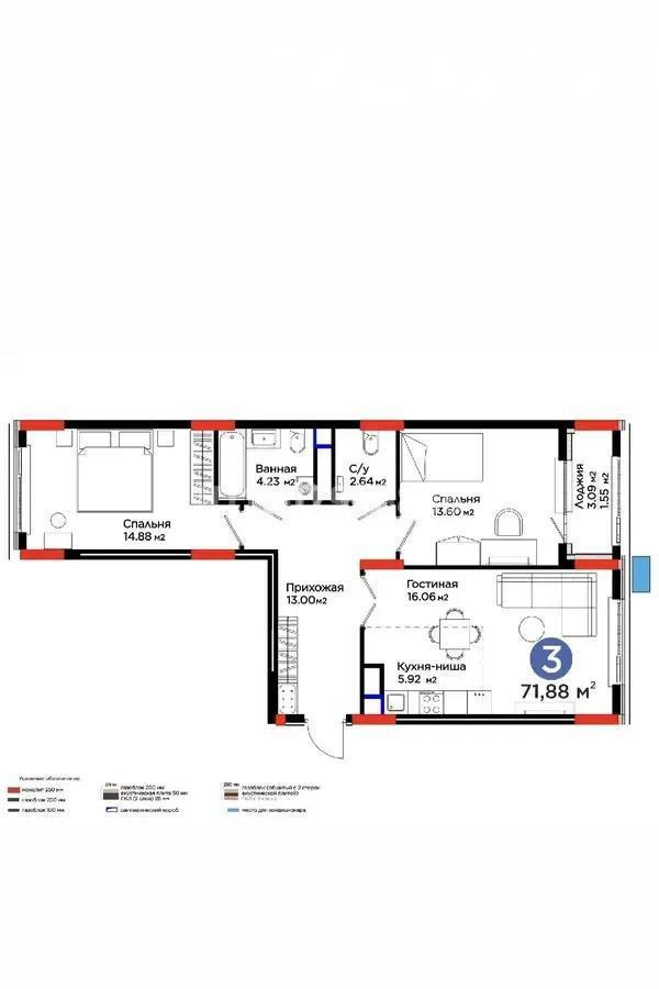 Продажа 3-комнатной квартиры, 71.88 м², ул. Е-796, дом  1 стр - Продажа  трехкомнатных квартир в новостройках Астаны без посредников фото 1 из 1
