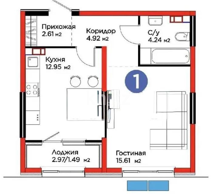 Продажа 1-комнатной квартиры, 42 м² - Продажа квартир в Балхаше фото 1 из 1