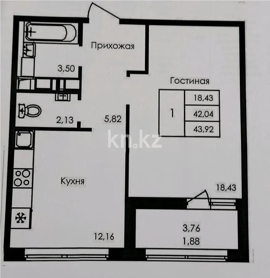 Продажа 1-комнатной квартиры, 43 м² - Продажа однокомнатных квартир в р-не Сарайшык Астаны фото 1 из 1