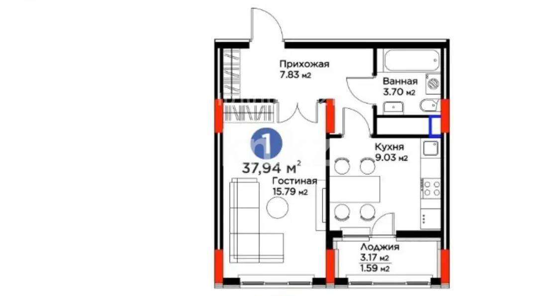Продажа 1-комнатной квартиры, 38 м² - Продажа  однокомнатных квартир в новостройках Астаны - страница 3 фото 1 из 1