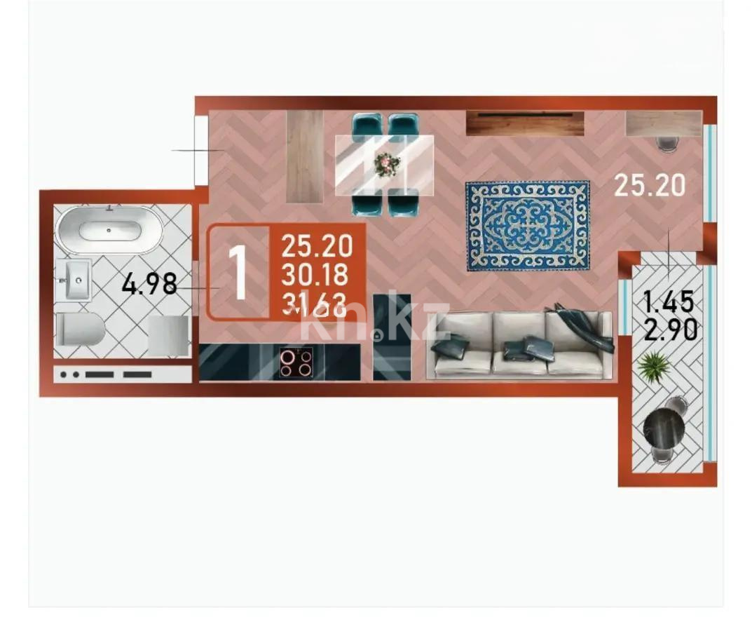Продажа 1-комнатной квартиры, 31.63 м² - Продажа квартир в Казахстане - страница 45 фото 1 из 1