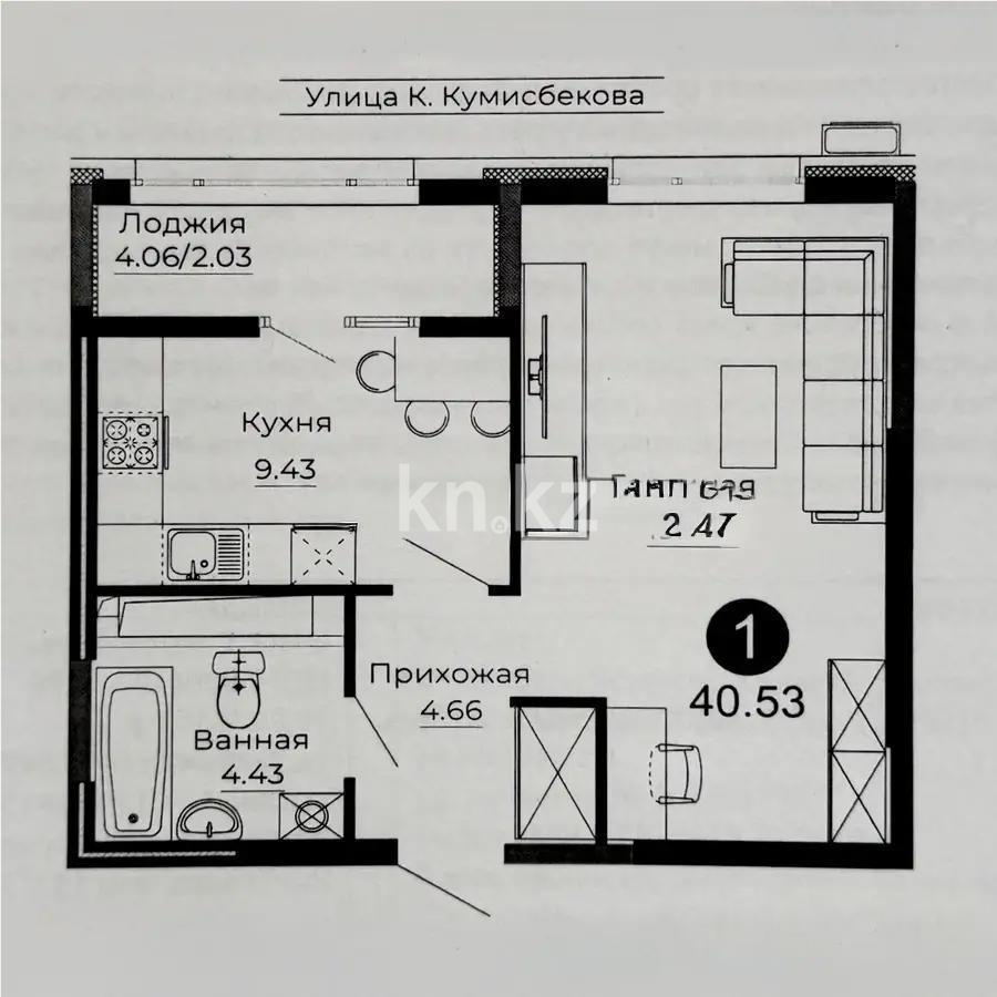 Продажа 1-комнатной квартиры, 40.5 м², ул. Серкебаева, дом  22 - Продажа  однокомнатных квартир в Астане без посредников фото 1 из 1