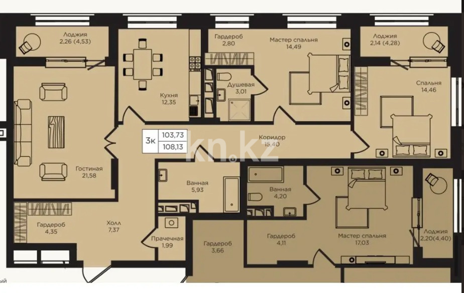 Продажа 3-комнатной квартиры, 108 м² в Астане - фото 14