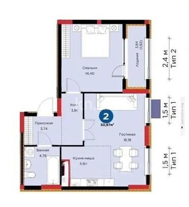 Продажа 2-комнатной квартиры, 50.87 м², ул. Нурмагамбетова, дом  15 стр - Продажа квартир в Казахстане фото 1 из 1