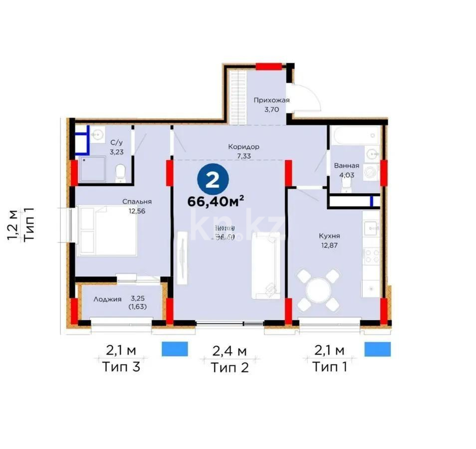 Продажа 2-комнатной квартиры, 66.4 м², ул. Е-899, дом  7 стр в Астане Продажа 2-комнатной квартиры, 66.4 м², ул. Е-899, дом  7 стр в Астане