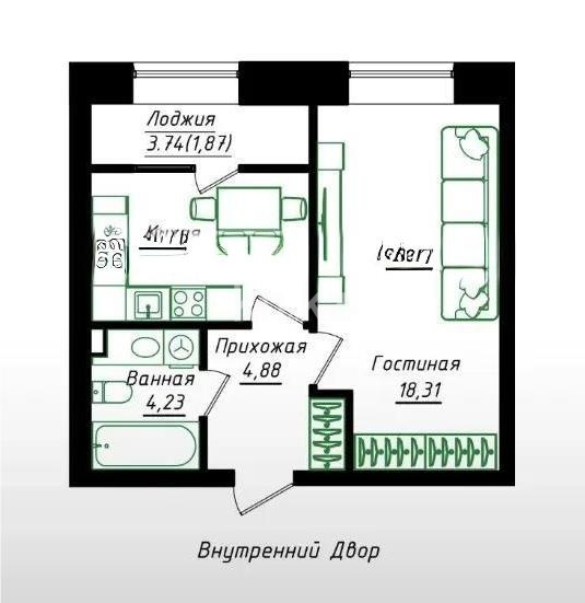 Продажа 1-комнатной квартиры, 38.6 м² - Продажа квартир в кирпичном доме в Астане фото 5 из 5