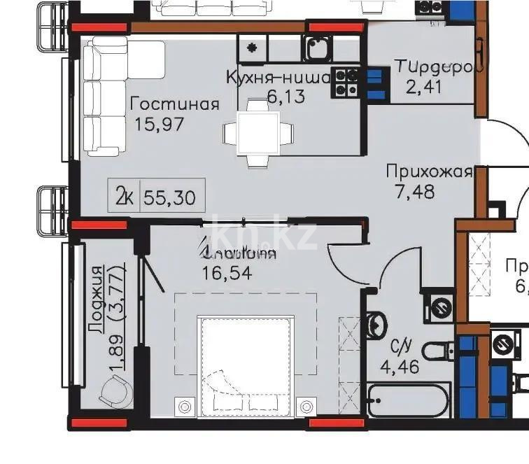 Продажа 2-комнатной квартиры, 56 м² - Продажа двухкомнатных квартир в блочном доме в Казахстане фото 1 из 1