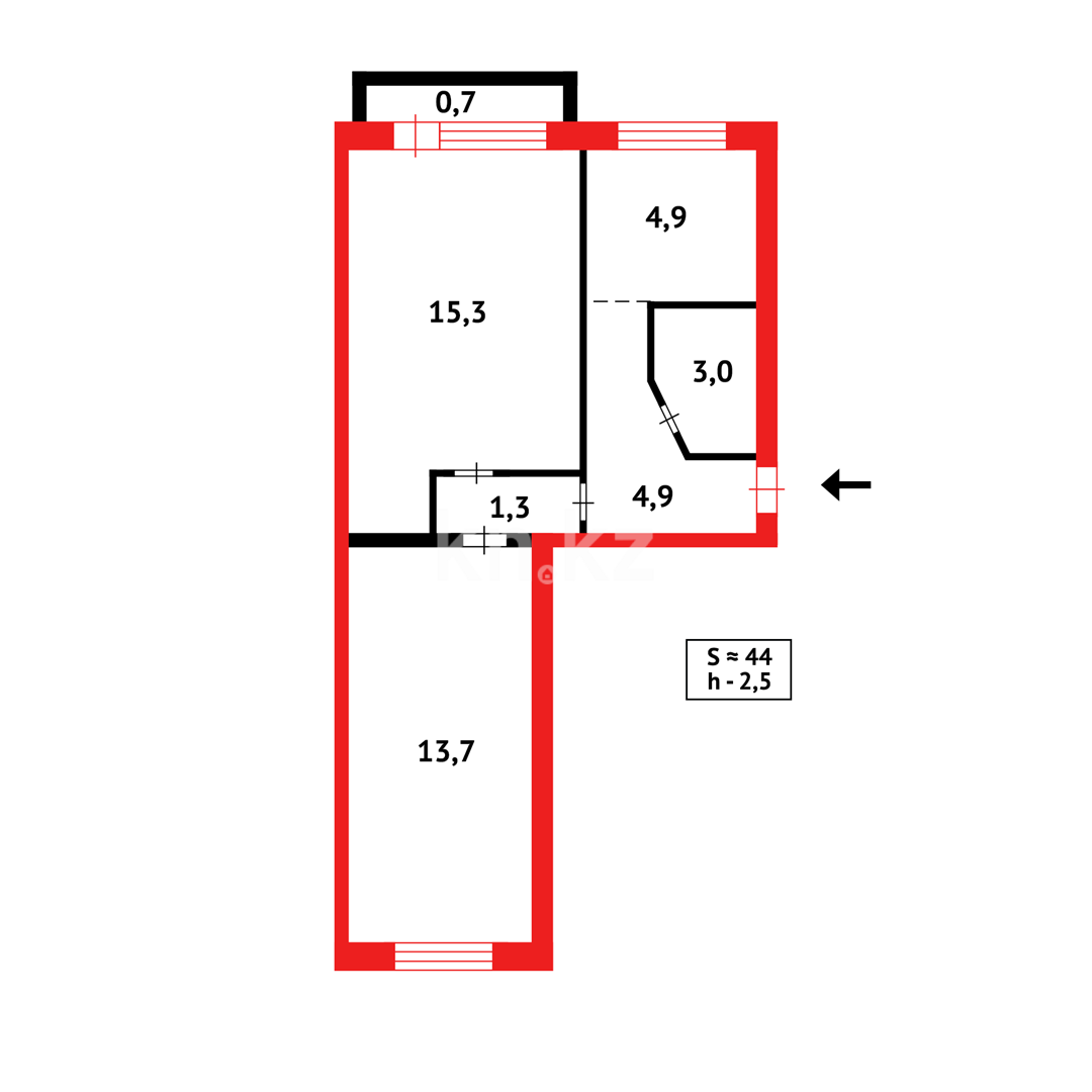 Продажа 2-комнатной квартиры, 45 м², мкр-н Восток-2, дом  12 в Караганде - фото 9