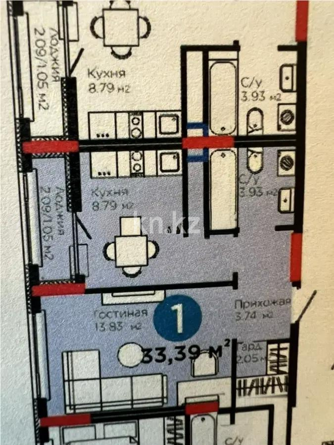 Продажа 1-комнатной квартиры, 33.4 м² в Астане