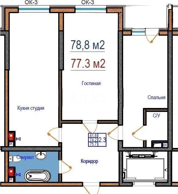 Продажа 2-комнатной квартиры, 78.8 м², пр. Рыскулова, дом  103/7 стр - Продажа квартир в новостройках Алматы без посредников фото 1 из 1