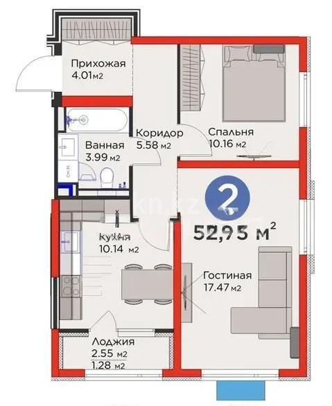 Продажа 2-комнатной квартиры, 52.73 м² - Продажа двухкомнатных квартир в Алматы фото 1 из 1