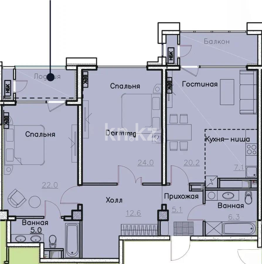 Продажа 3-комнатной квартиры, 111 м², пр. Аль-Фараби, дом  116/1 стр - Продажа  трехкомнатных квартир в Алматы без посредников фото 1 из 1