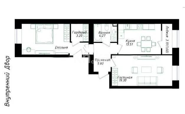 Продажа 2-комнатной квартиры, 65.42 м² в Астане