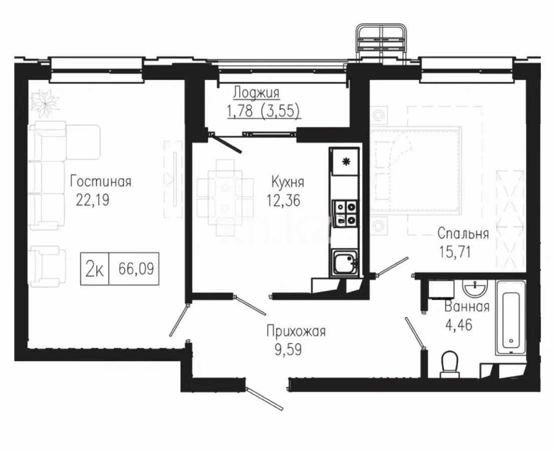Продажа 2-комнатной квартиры, 66.21 м² - Продажа квартир в Казахстане - страница 55 фото 1 из 1