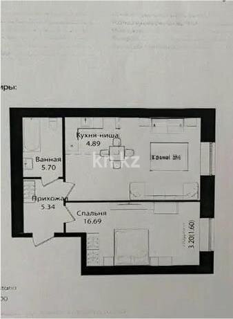 Продажа 2-комнатной квартиры, 57.71 м² в Астане